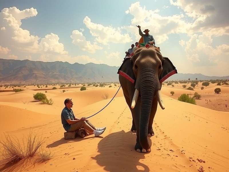 Rajasthan Desert Elephant Trek gameplay showing desert landscape and elephant